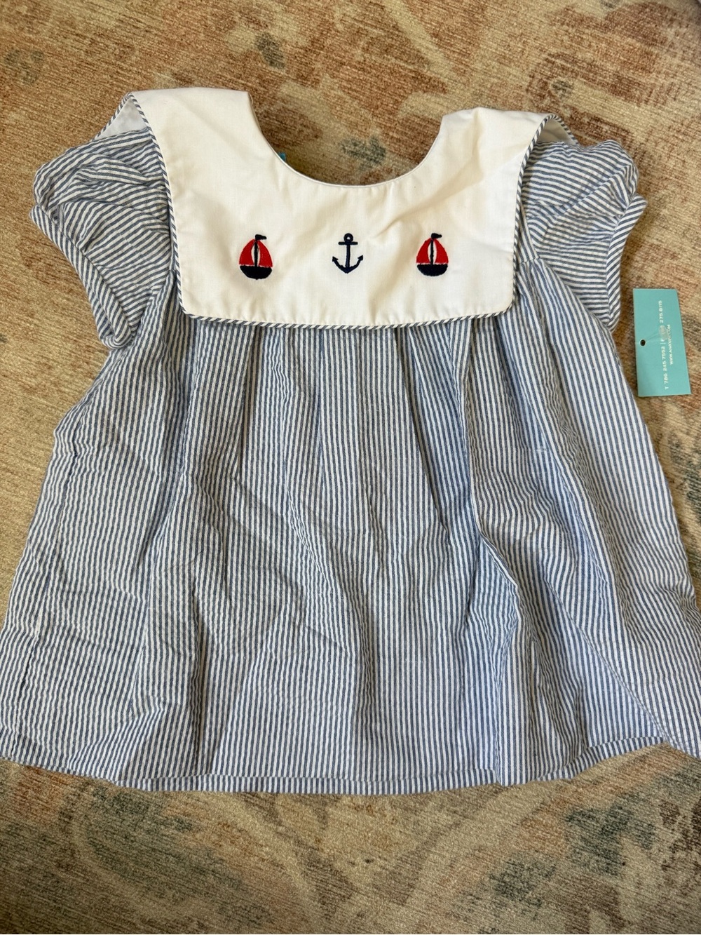 Nautical Baby Dress - Blue & White with Red Accents 4th of July